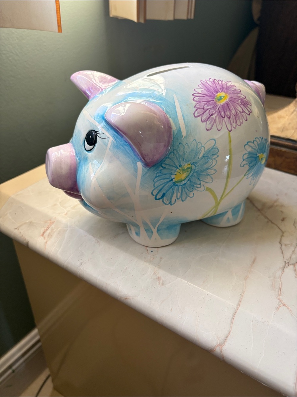 Pastel Blue & Lavender Ceramic Piggy Bank